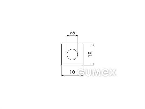 Silikónový profil štvorcový s dutinkou 5mm, 10x10mm, 40°ShA, -60°C/+180°C, transparentný